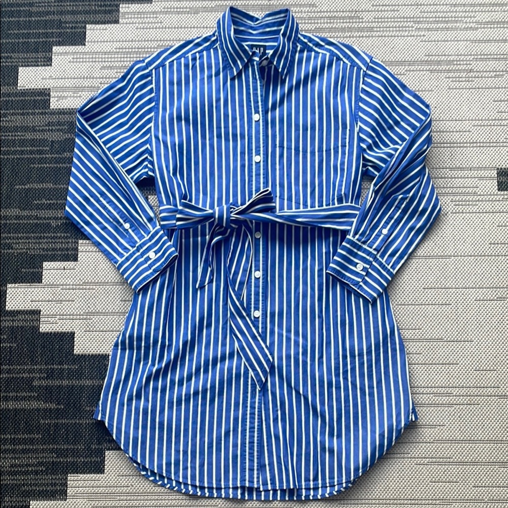 GAP Blue Stripe Button Down Shirt Dress